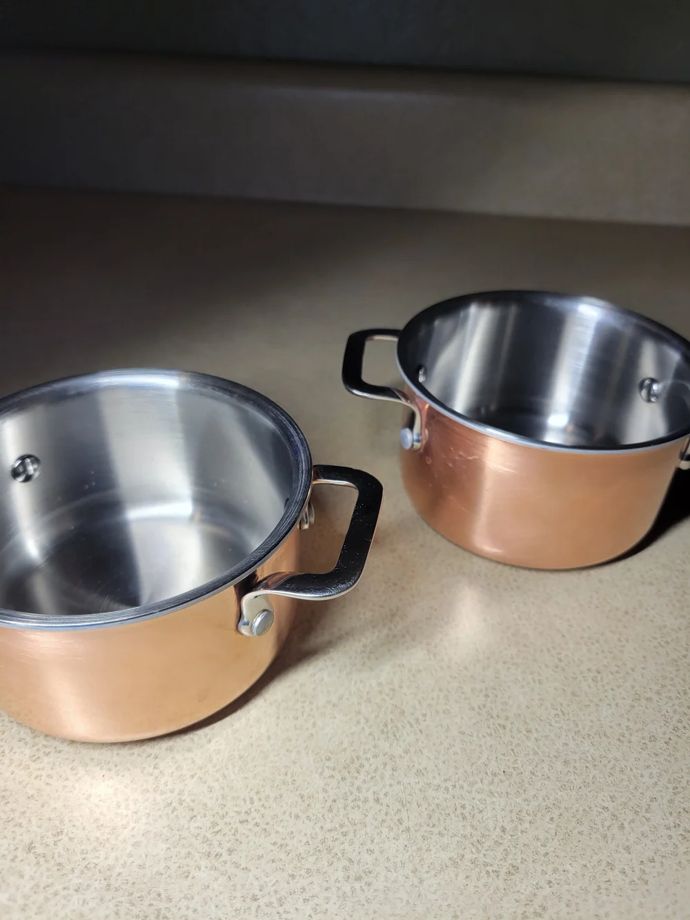 Unmarked 4inch Mini Copper Cocotte Pots-Set Of Two
